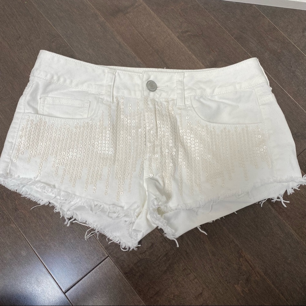 American Eagle White Denim Shorts with Sequins